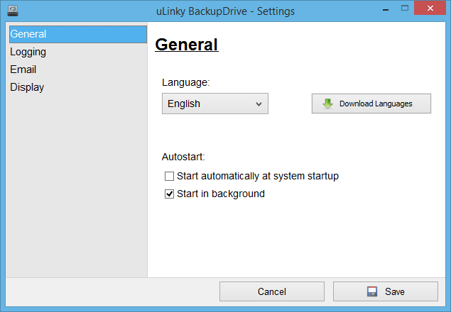 General settings of uLinky BackupDrive