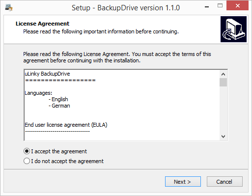 EULA of BackupDrive