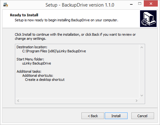 Summary of the uLinky BackupDrive installation